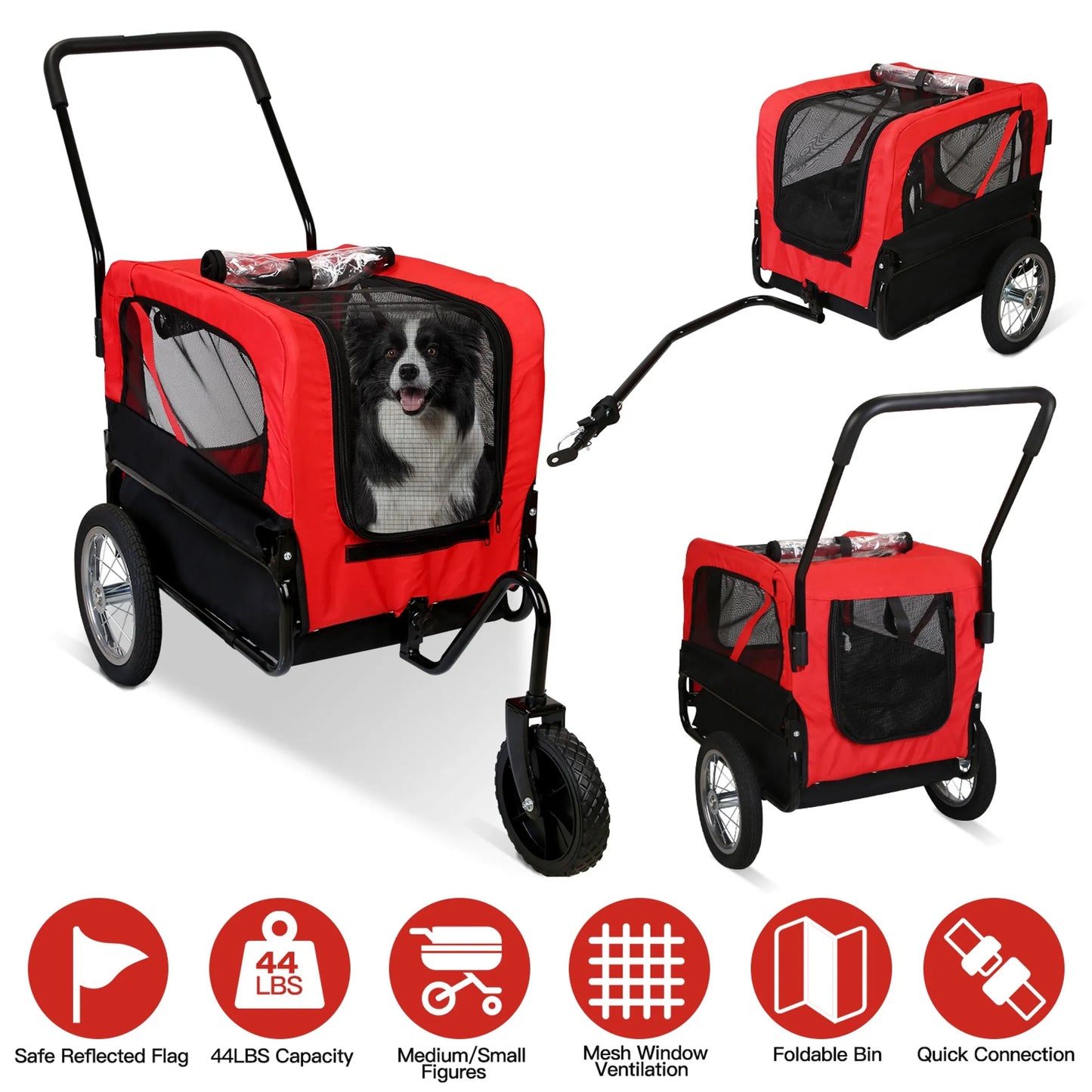 2-in-1 Pet Bike Trailer And Stroller