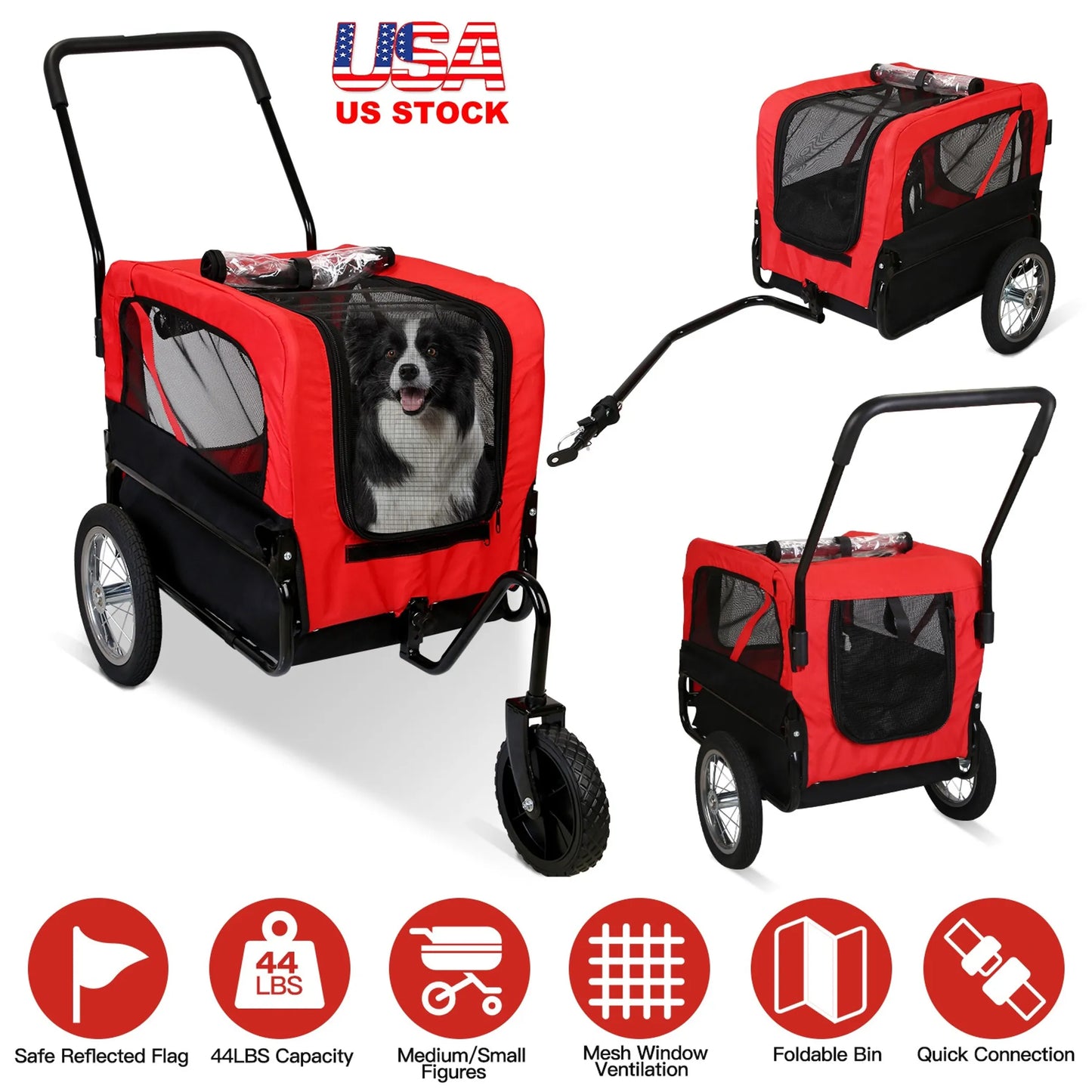 2-in-1 Pet Bike Trailer And Stroller