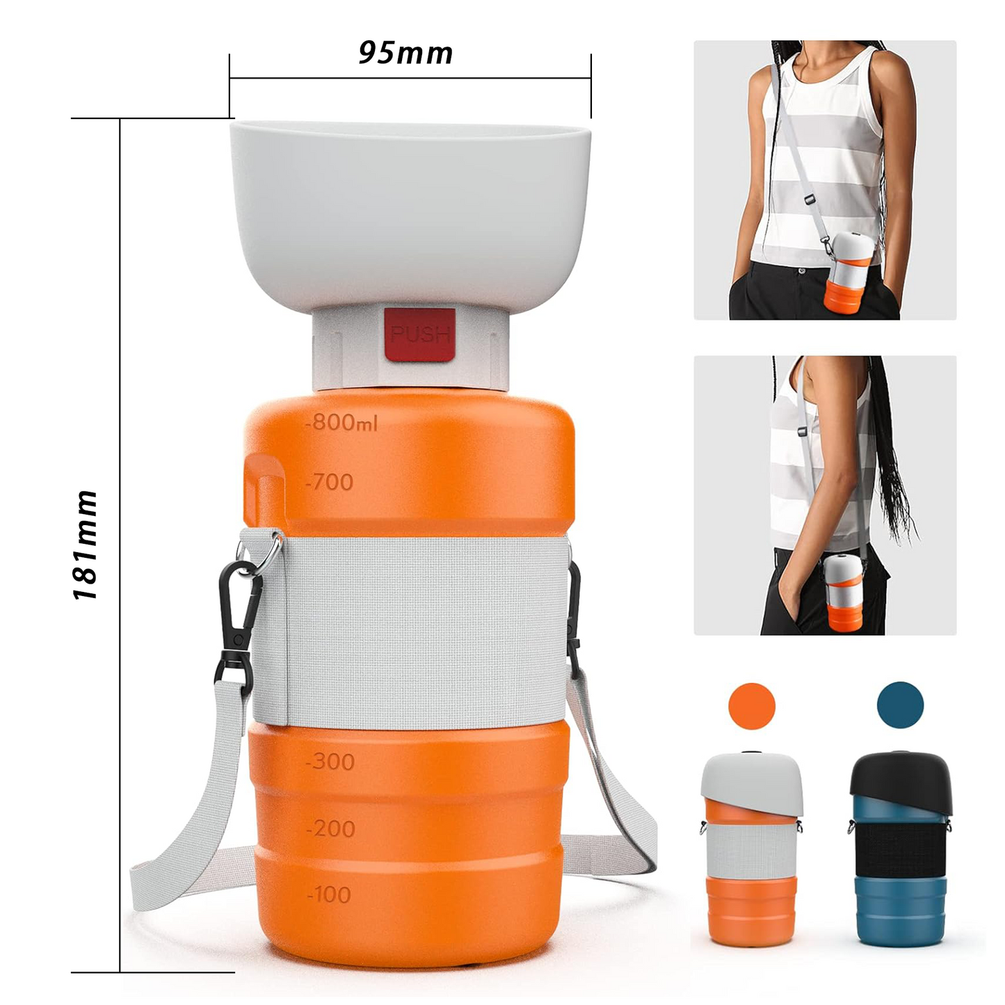 28oz Portable Dog Water Bottle Dispenser-3Gen-Orange